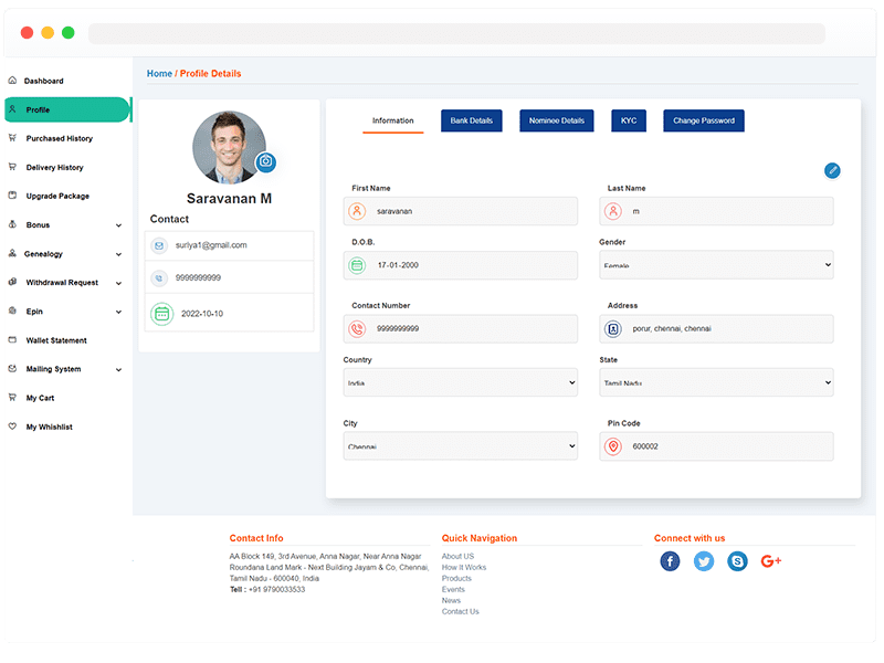 user login profile